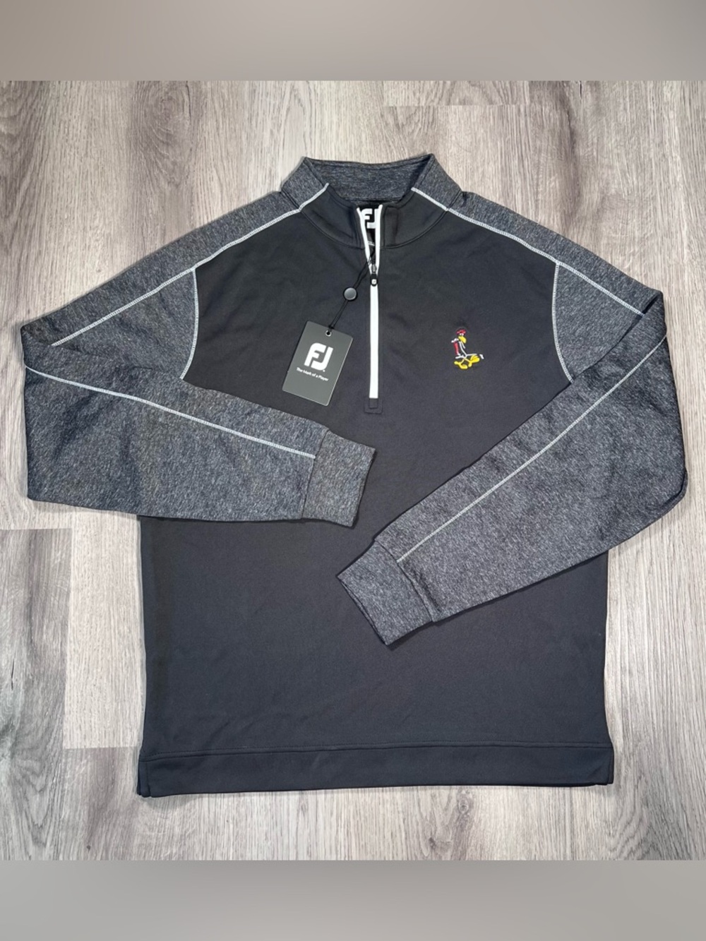 New FootJoy Tonal Heather Midlayer Pullover Mens M Black 1/2 Zip Golf Top Logo